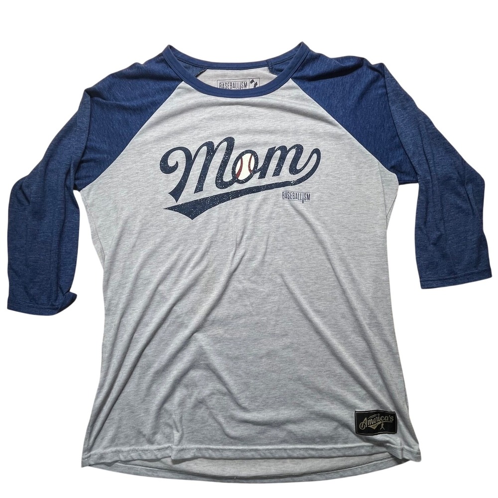 Baseballism Mom Raglan 3/4 Sleeve Tee Womens XXL Gray Navy‎ Baseball